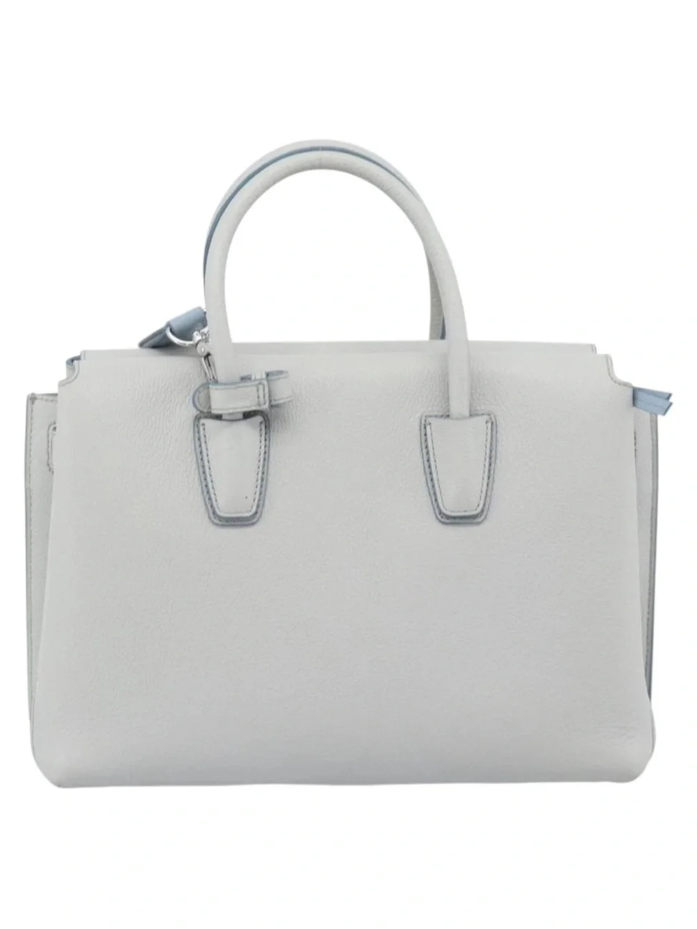 MCM Milla Gray Leather Handbag with Baby Blue Leather Trim